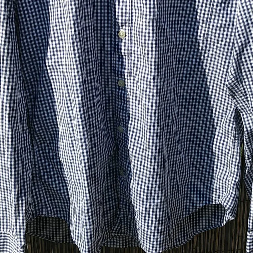 J. Crew Navy White Checked Long Sleeve Lightweight Button Down Slim Fit - L